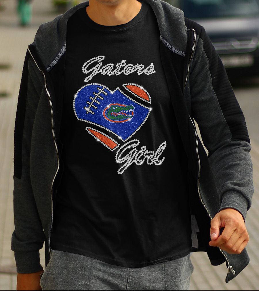 Gators Girl Florida Gators Heart Football Sparkle T-Shirt