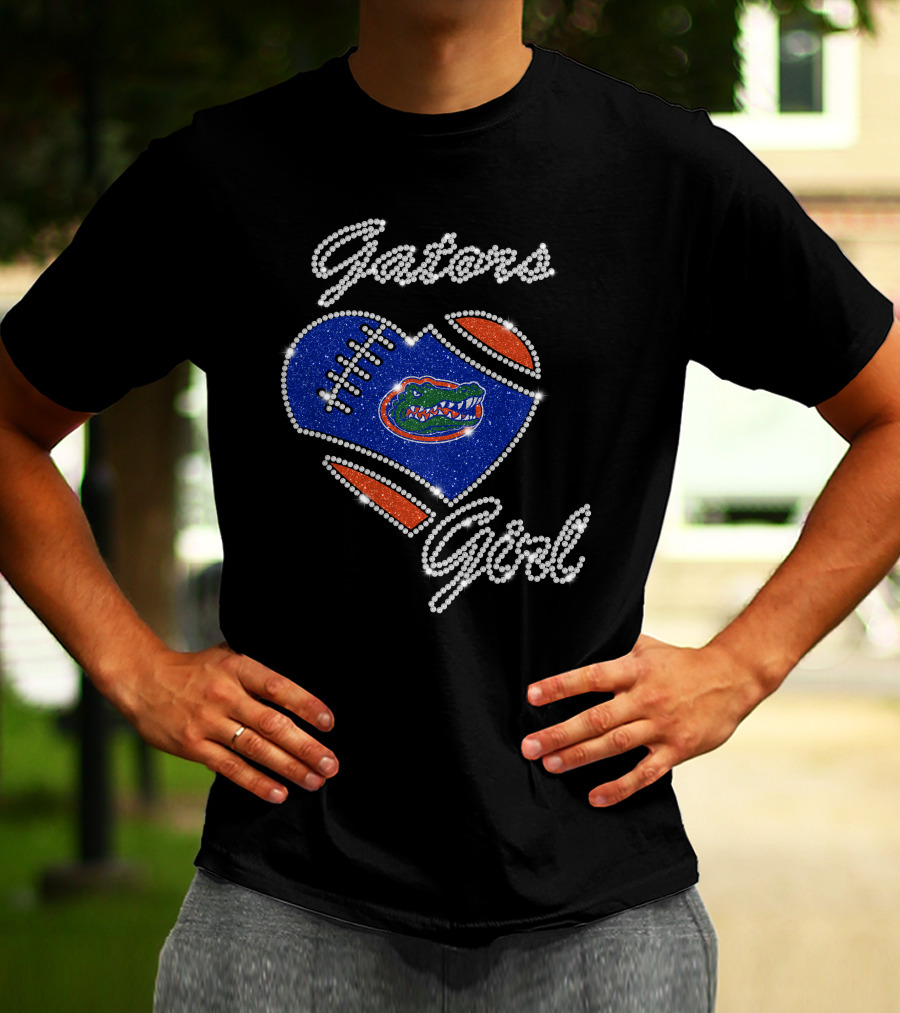Gators Girl Florida Gators Heart Football Sparkle T-Shirt