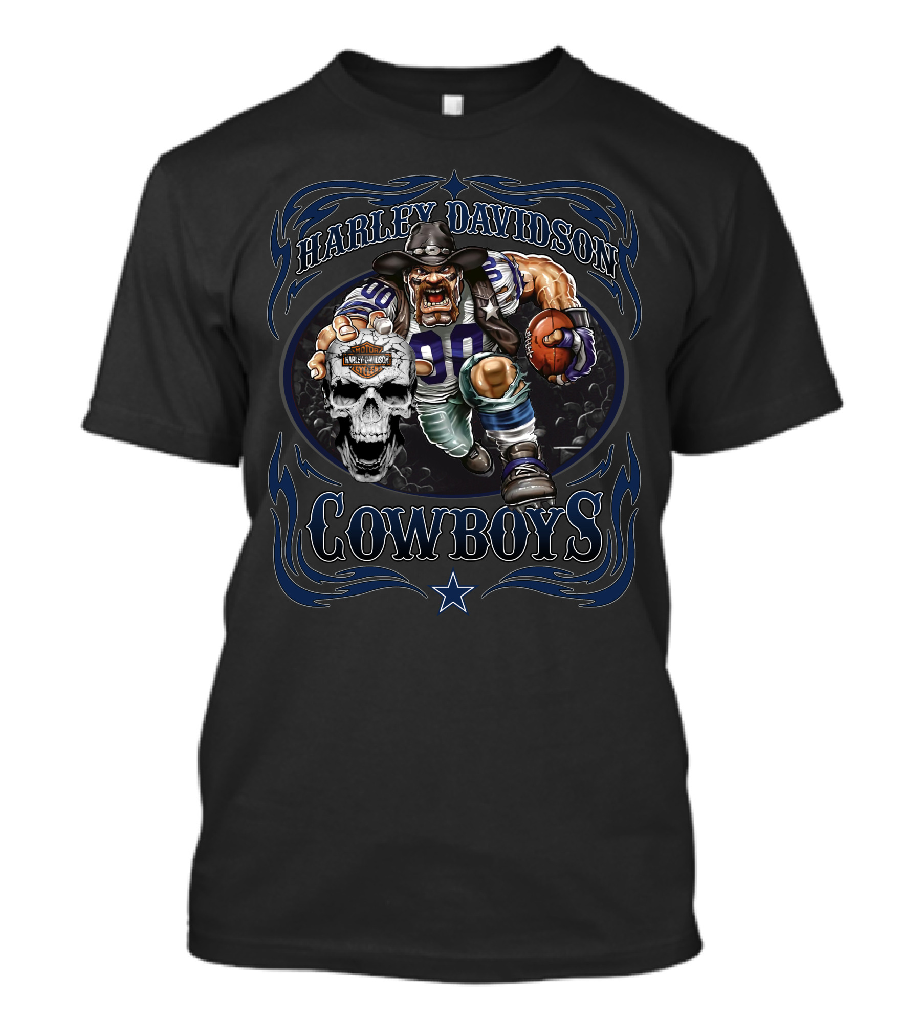 Harley Davidson Cowboys Football Skull T-Shirt