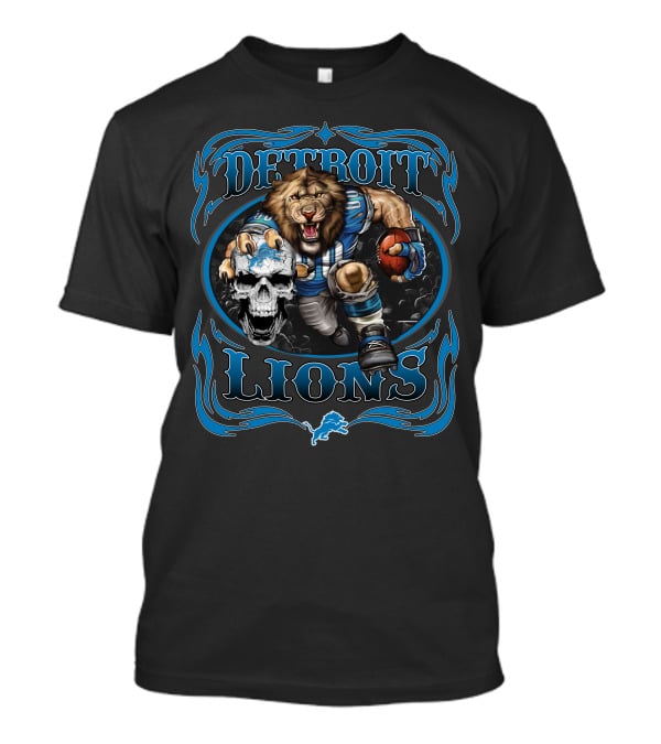 Detroit Lions Ferocious Lion Holding Skull And Football T-Shirt