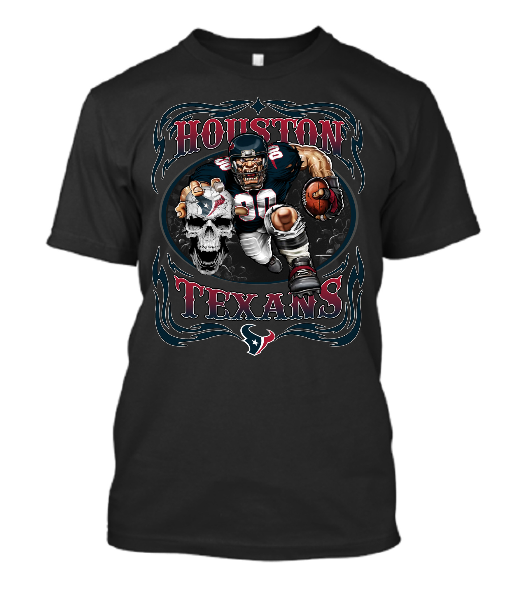 Houston Texans Football Player With Skull And Team T-Shirt