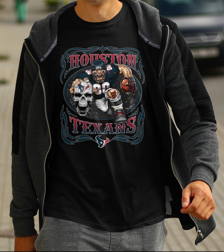 Houston Texans Football Player With Skull And Team T-Shirt