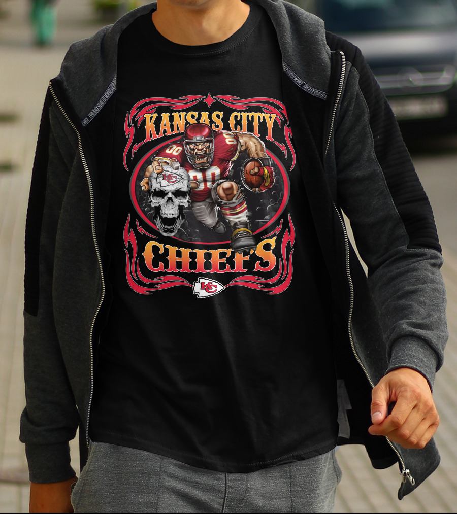 Kansas City Chiefs Skull Warrior Football Player T-Shirt