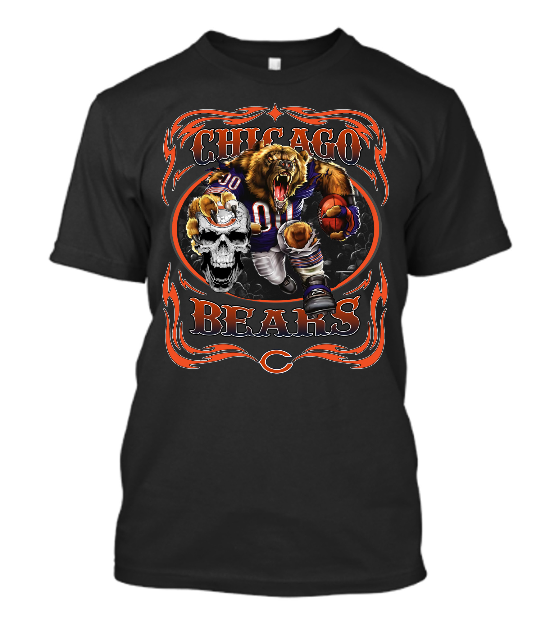 Chicago Bears Fierce Bear Football Skull T-Shirt