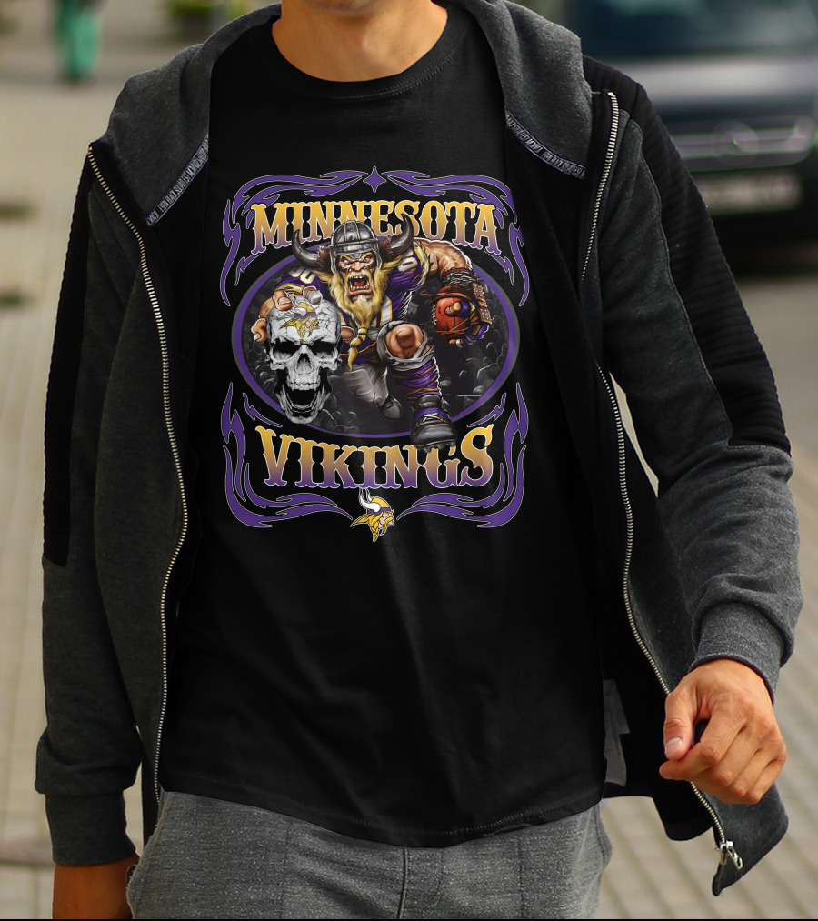 Minnesota Vikings Viking Warrior With Skull And Horned Helmet T-Shirt