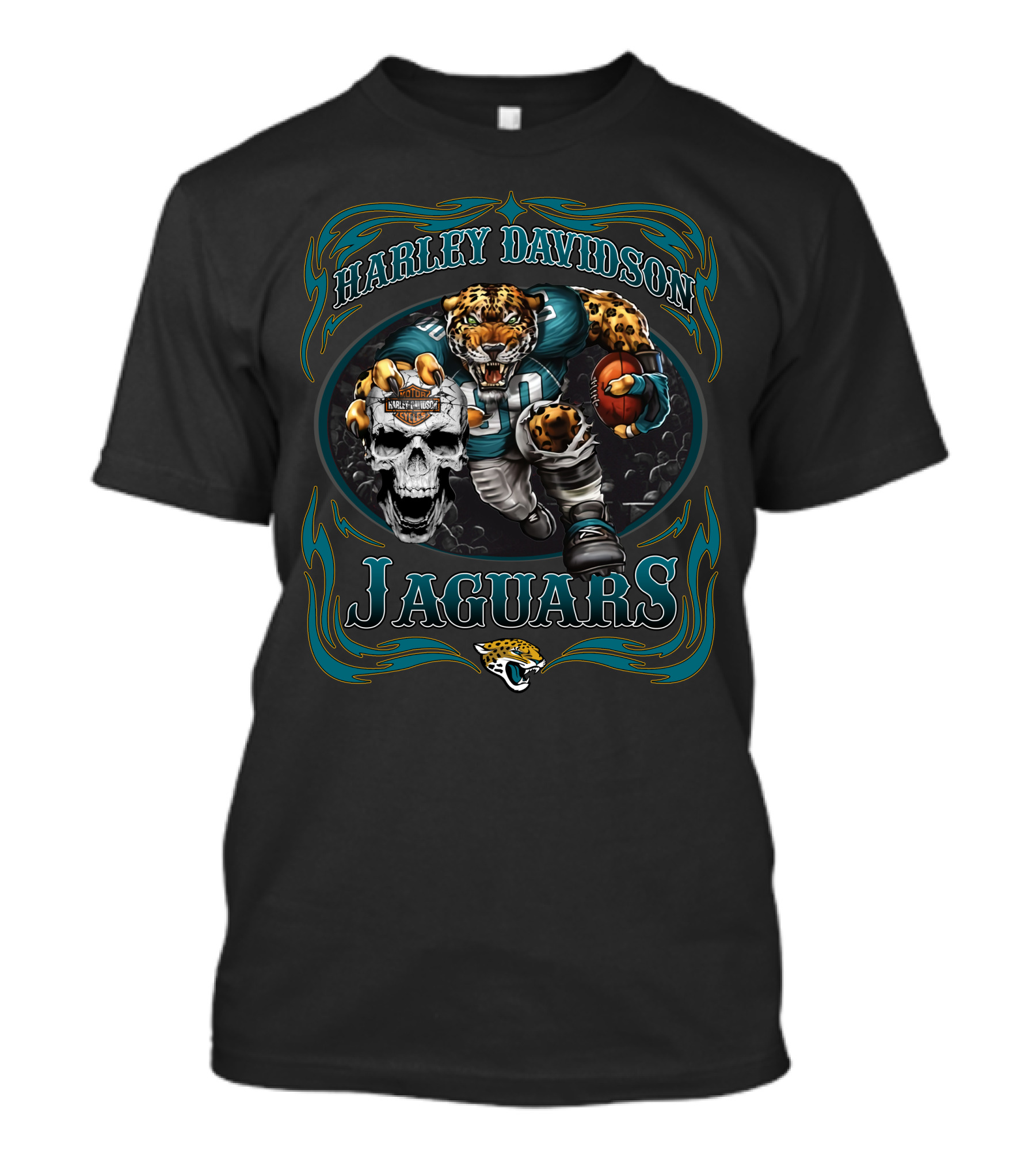 Harley Davidson Jaguars Football Player And Skull T-Shirt