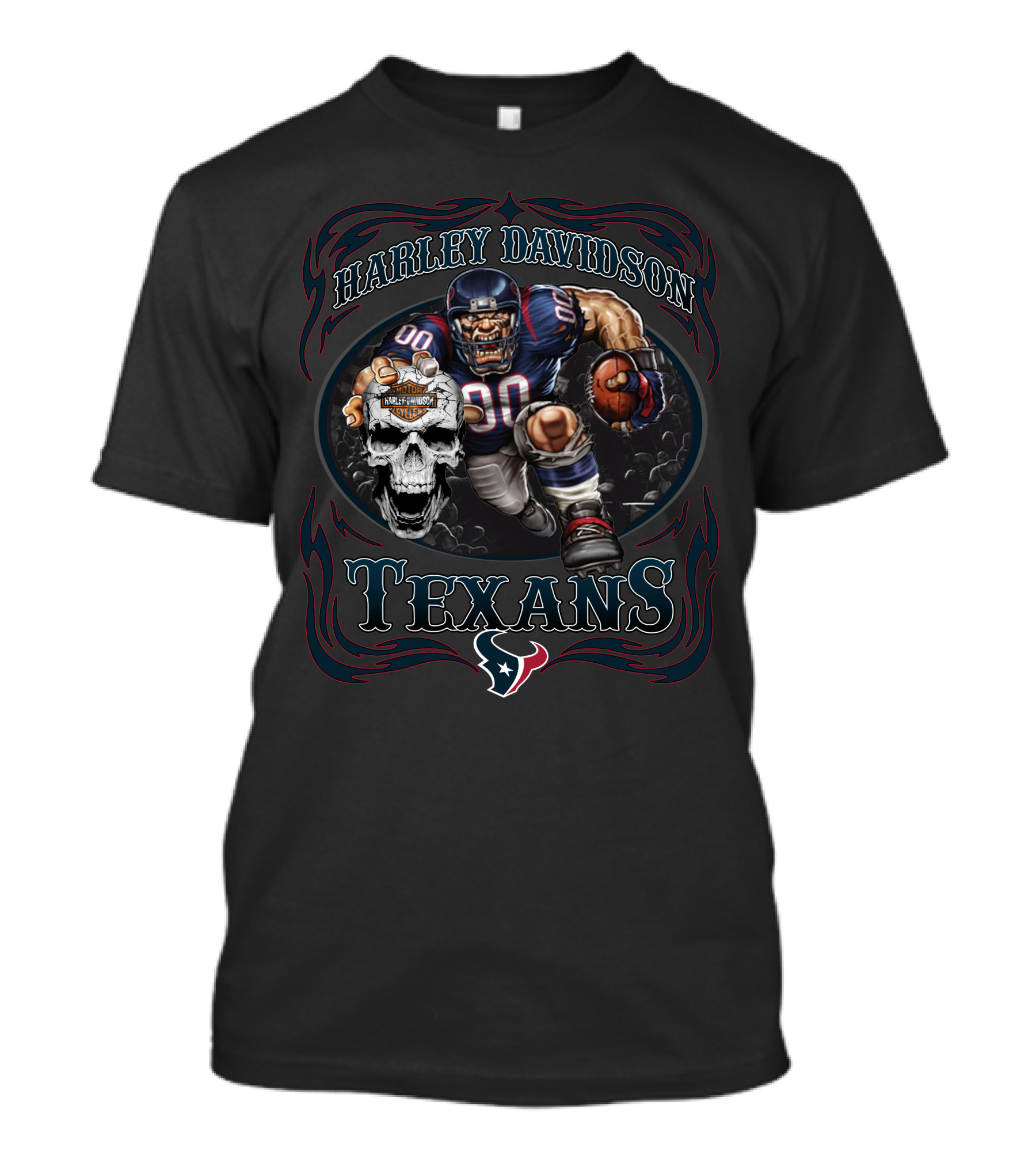 Harley Davidson Texans Football Skull T-Shirt