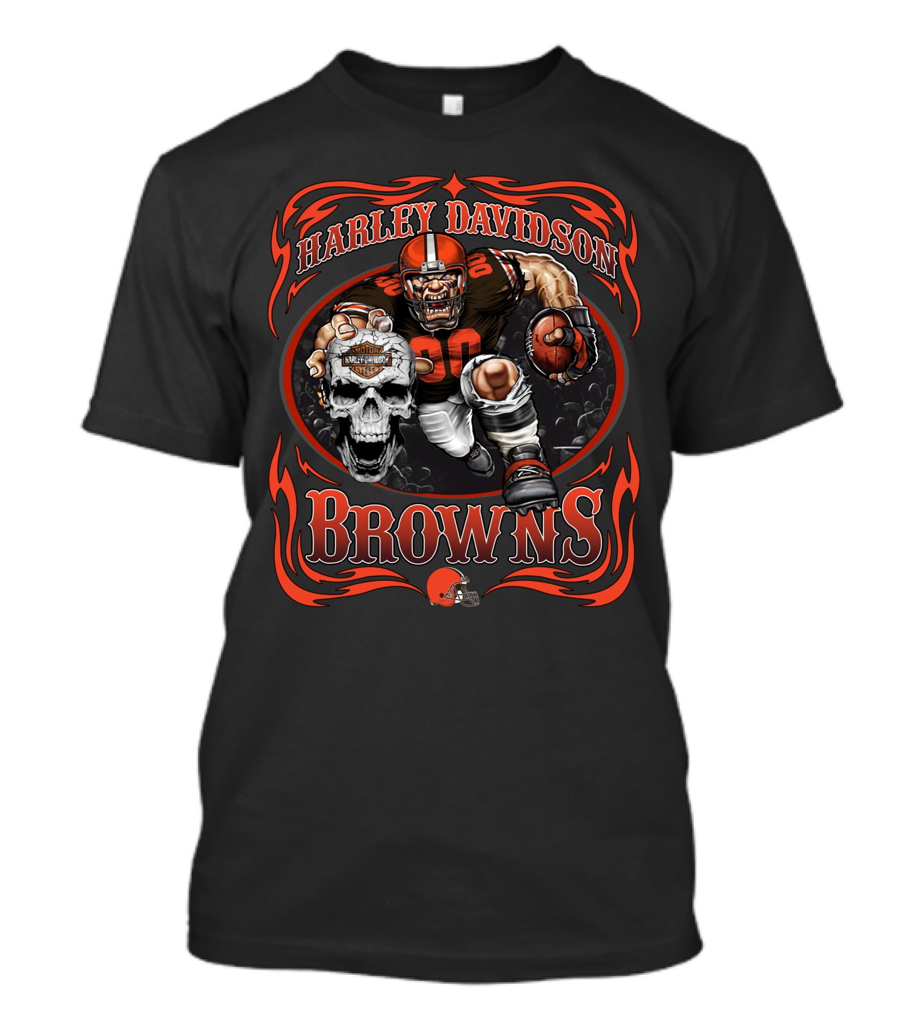 Harley Davidson Cleveland Browns Player Skull T-Shirt
