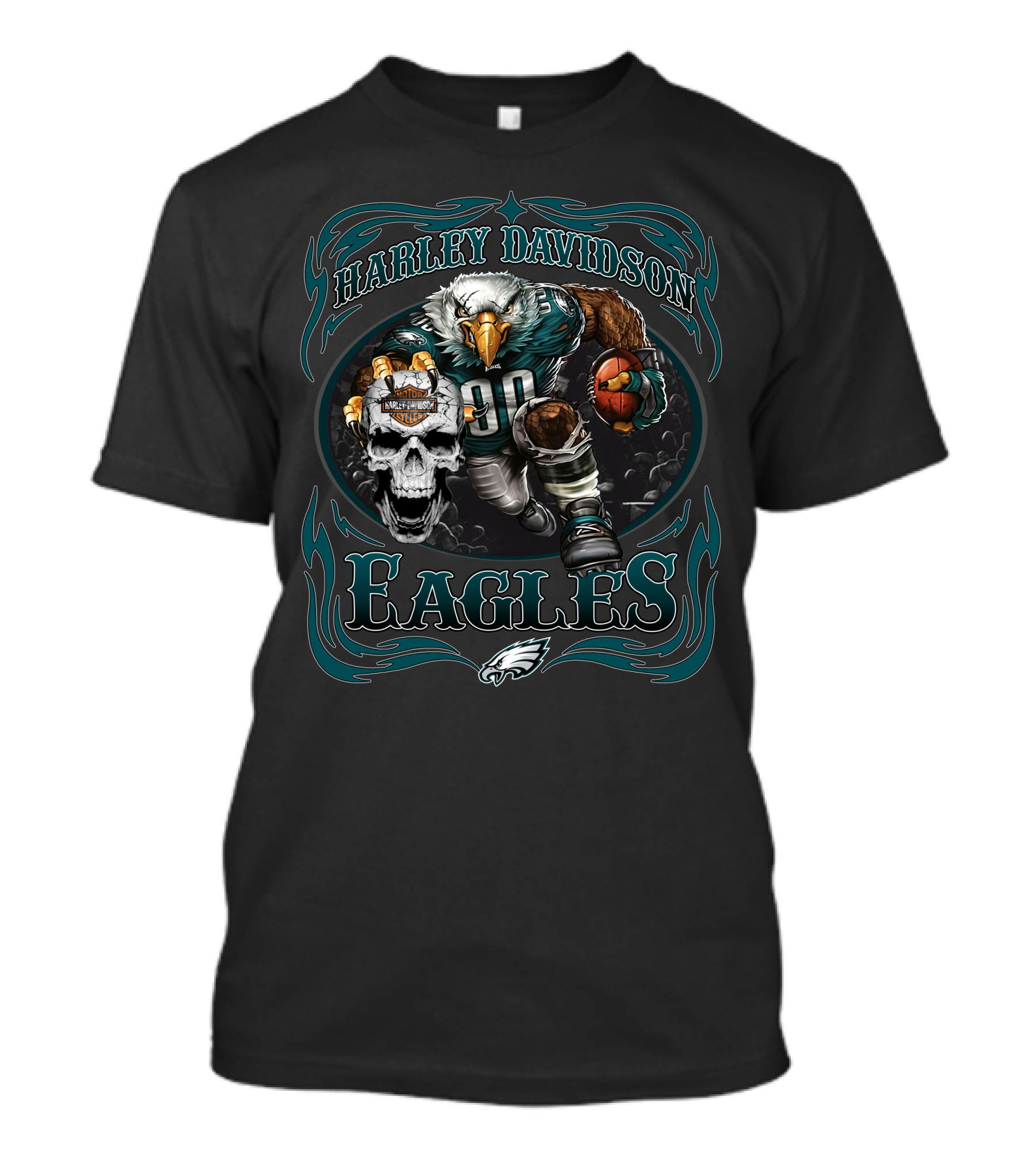 Harley Davidson Philadelphia Eagles Football Eagle With Skull And Ball T-Shirt