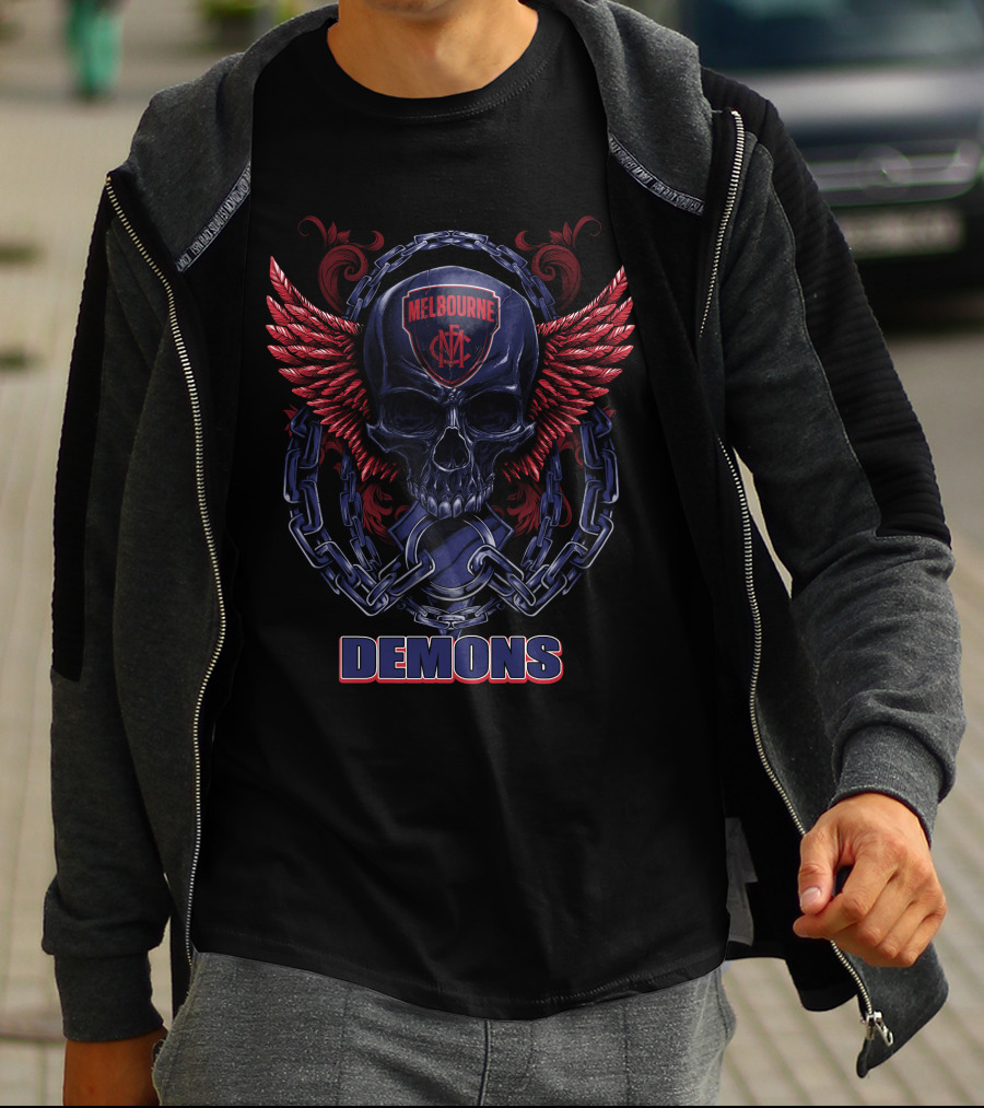 Melbourne Demons Skull With Red Wings And Chain T-Shirt
