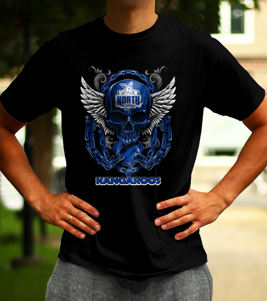 North Melbourne Kangaroos Skull With Wings And Chains T-Shirt
