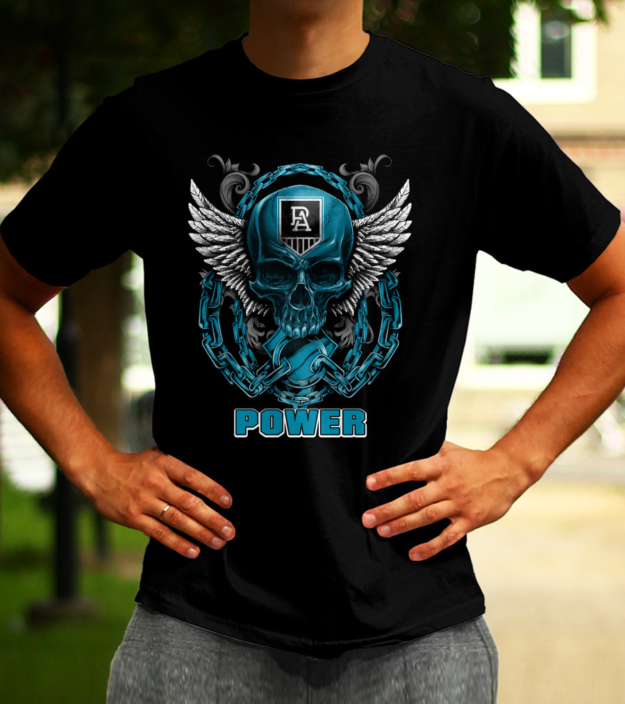 Port Adelaide Power Skull With Chains And Wings T-Shirt