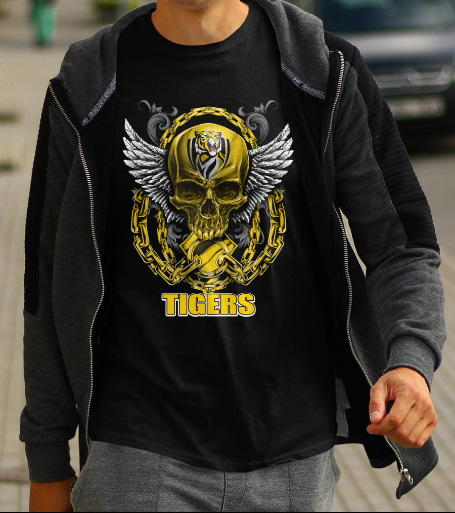 Tigers Winged Skull With Chains Richmond Tigers T-Shirt