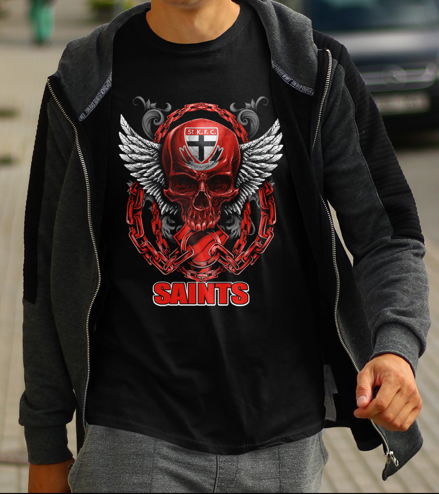 ST Kilda Saints SKFC Skull Wings And Chains T-Shirt