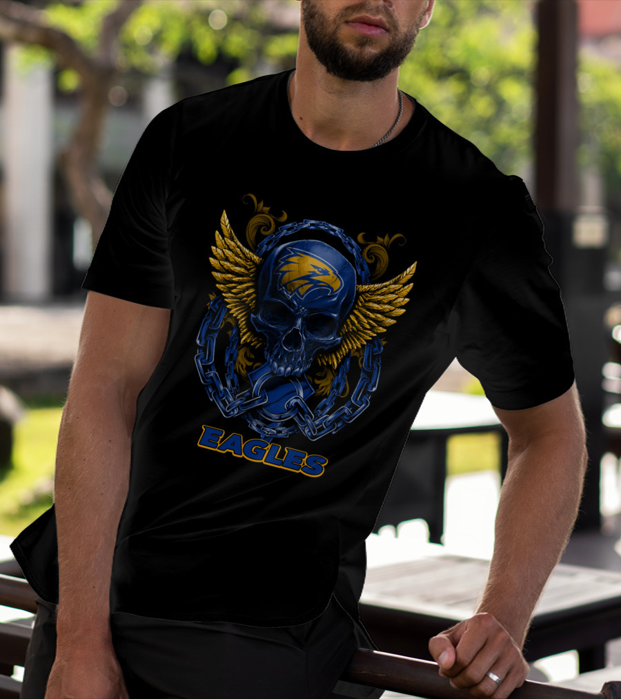West Coast Eagles Skull With Chains And Wings T-Shirt