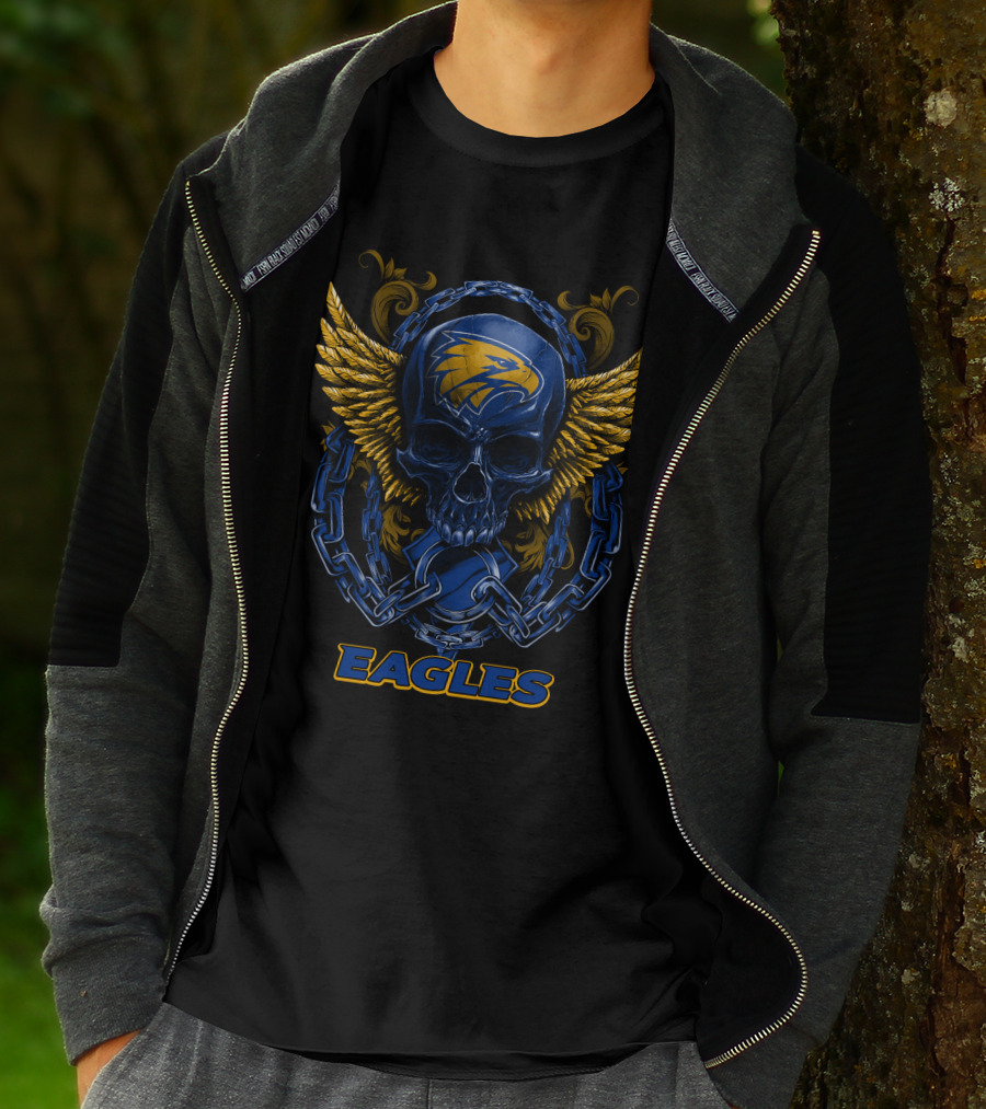 West Coast Eagles Skull With Chains And Wings T-Shirt