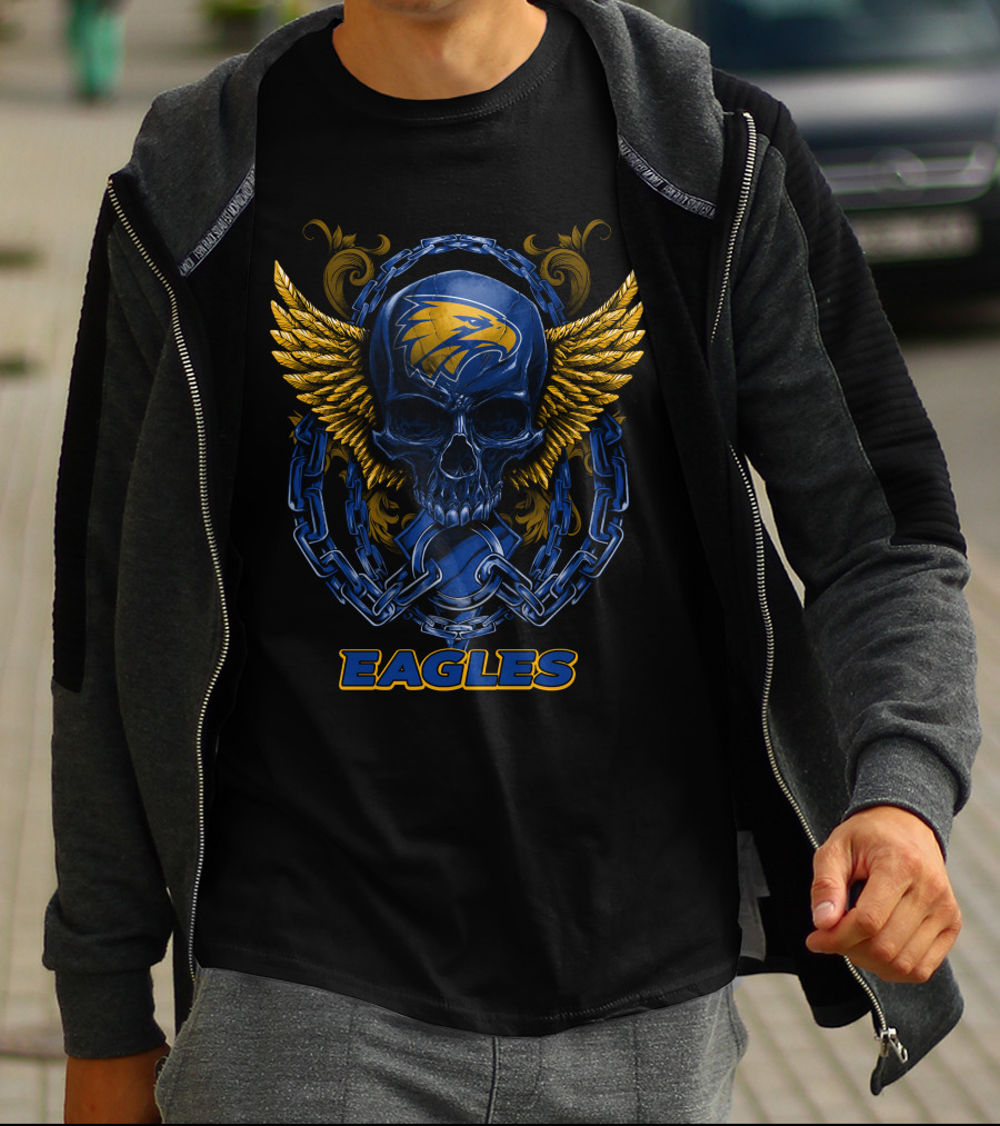 West Coast Eagles Skull With Chains And Wings T-Shirt