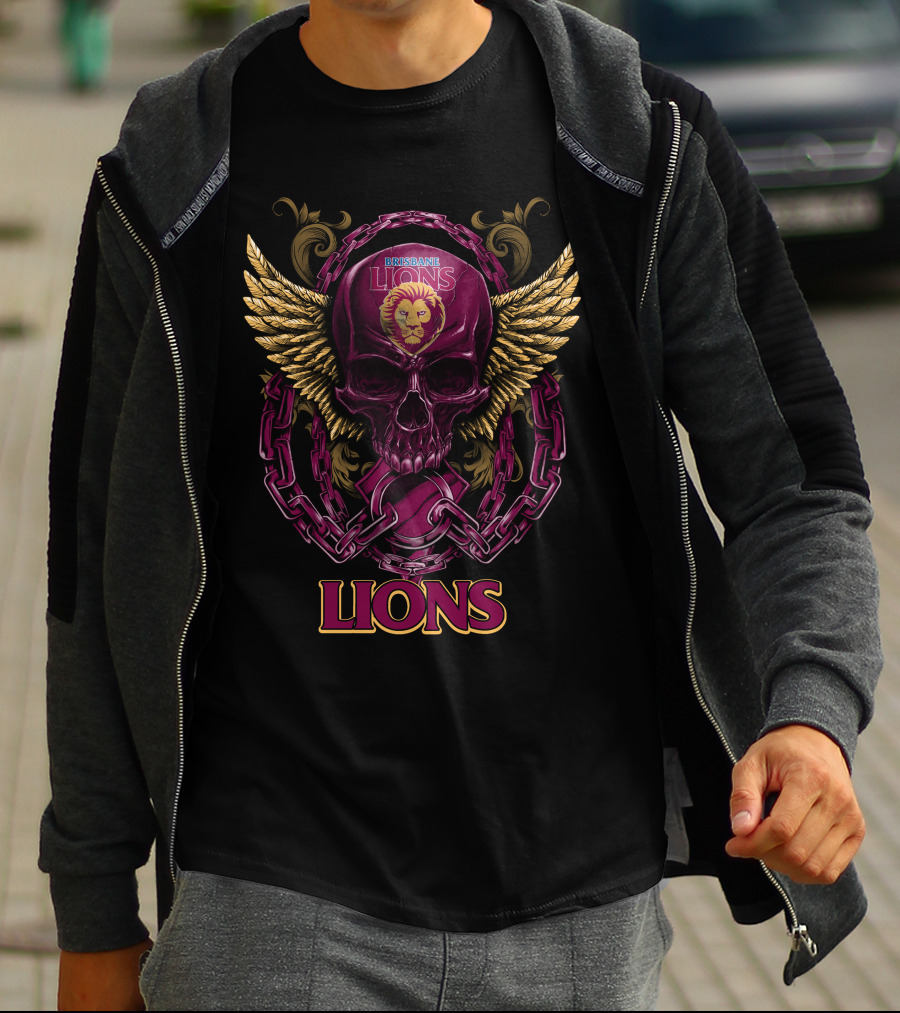 Brisbane Lions Skull Wings And Chains T-Shirt