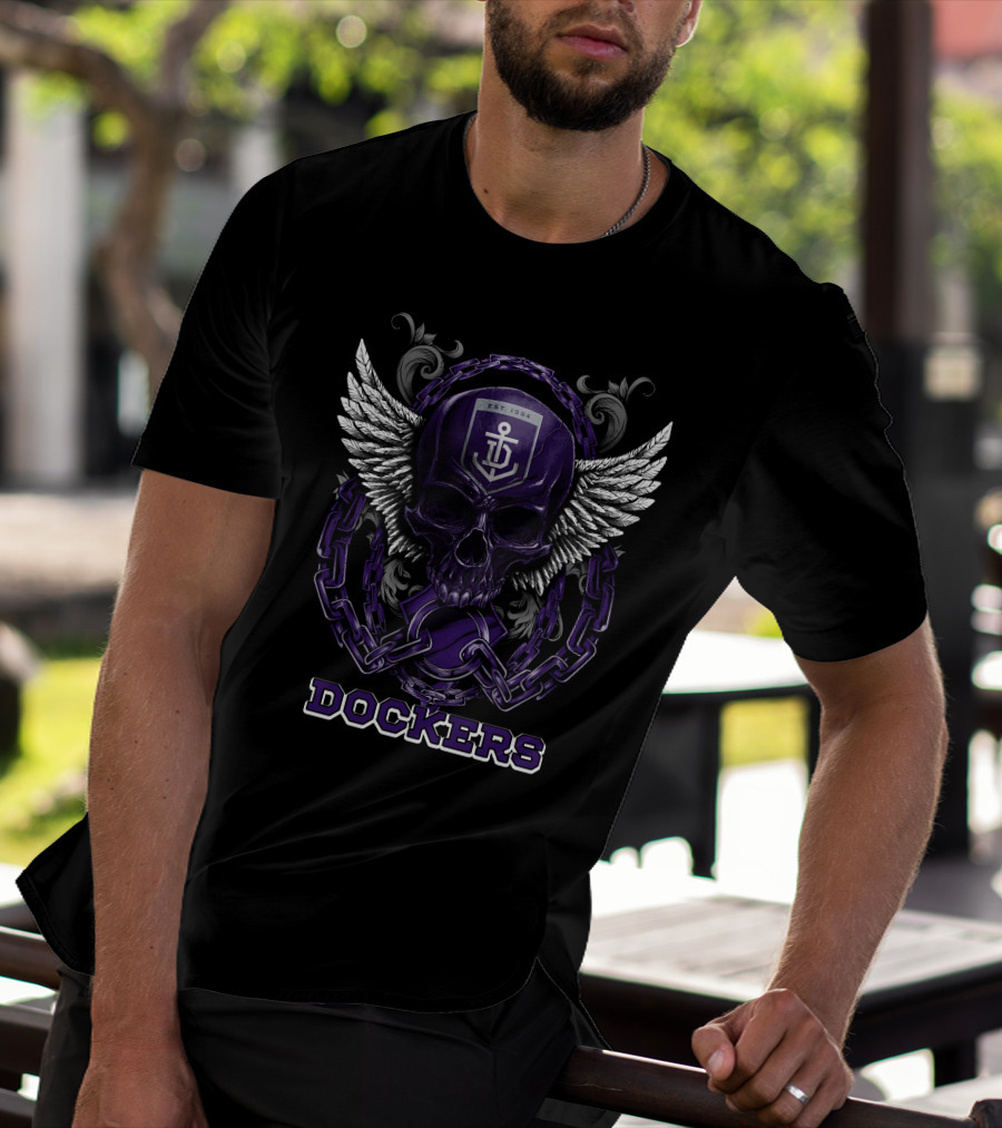 Fremantle Dockers Skull With Chains And Wings Design Est. 1994 T-Shirt
