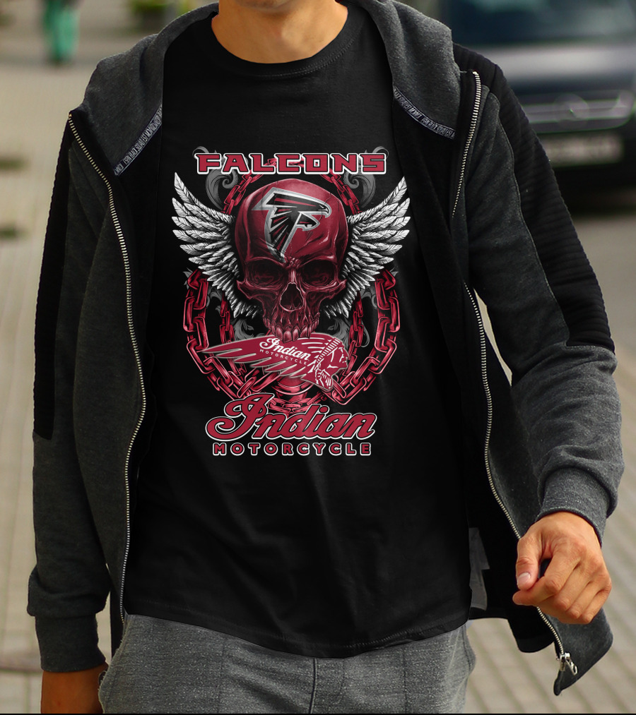 Atlanta Falcons Indian Motorcycle Skull Wings Chains T-Shirt