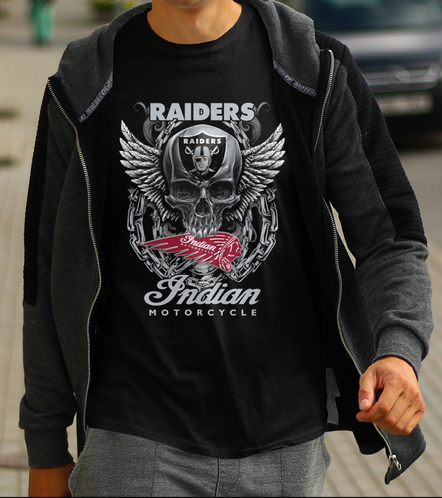 Raiders Indian Motorcycle Skull Wings Chain T-Shirt