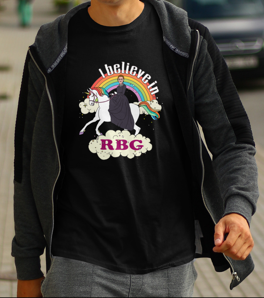 I Believe In RBG Ruth Riding Unicorn With Rainbow T-Shirt