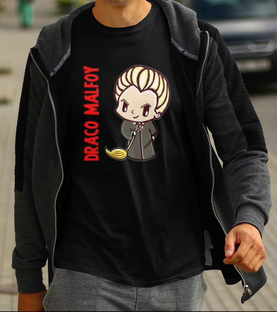 Draco Malfoy Chibi Character With Broom T-Shirt