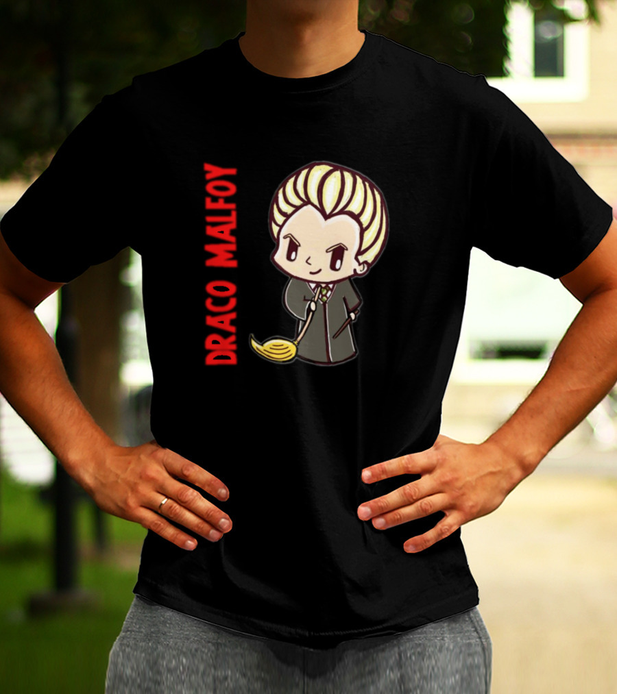 Draco Malfoy Chibi Character With Broom T-Shirt