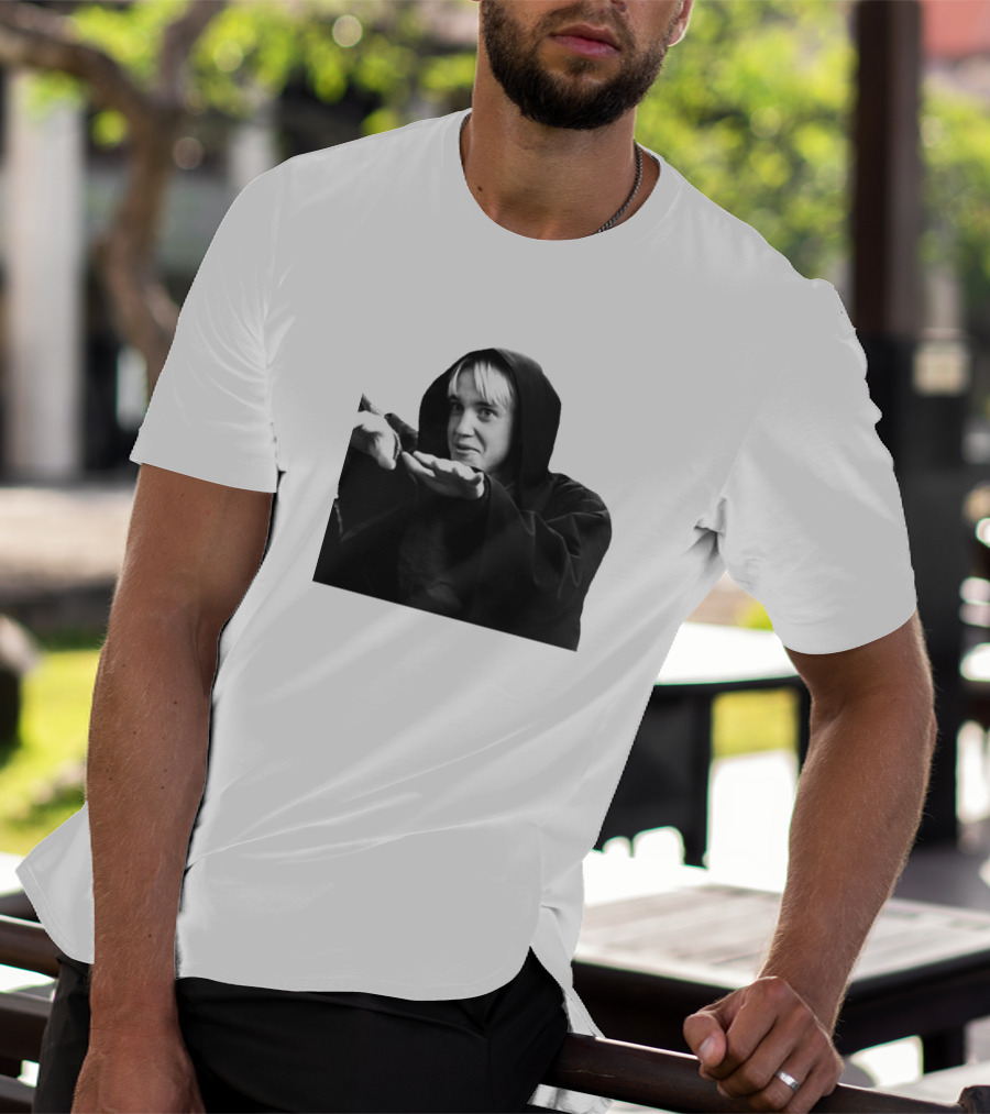 Draco Malfoy Black And White Hooded Cloak Image T-Shirt