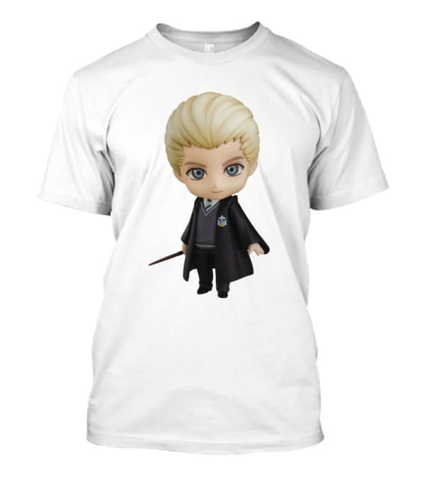 Draco Malfoy Chibi Character In Black Cloak Displaying Wand T-Shirt