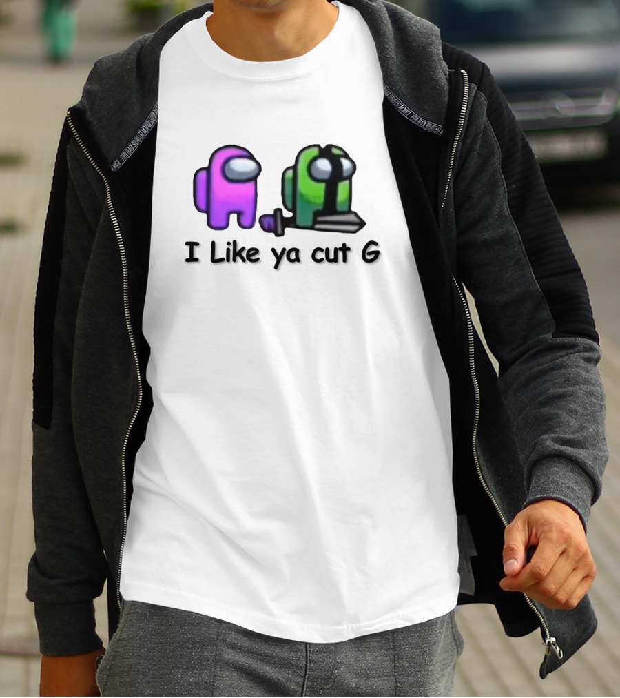 Among Us I Like Ya Cut G Purple And Green Characters With Sword T-Shirt