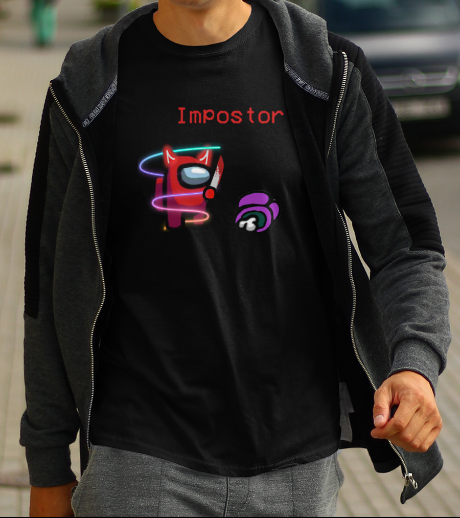 Among Us Impostor Red Crewmate With Knife And Purple Crewmate Defeated T-Shirt