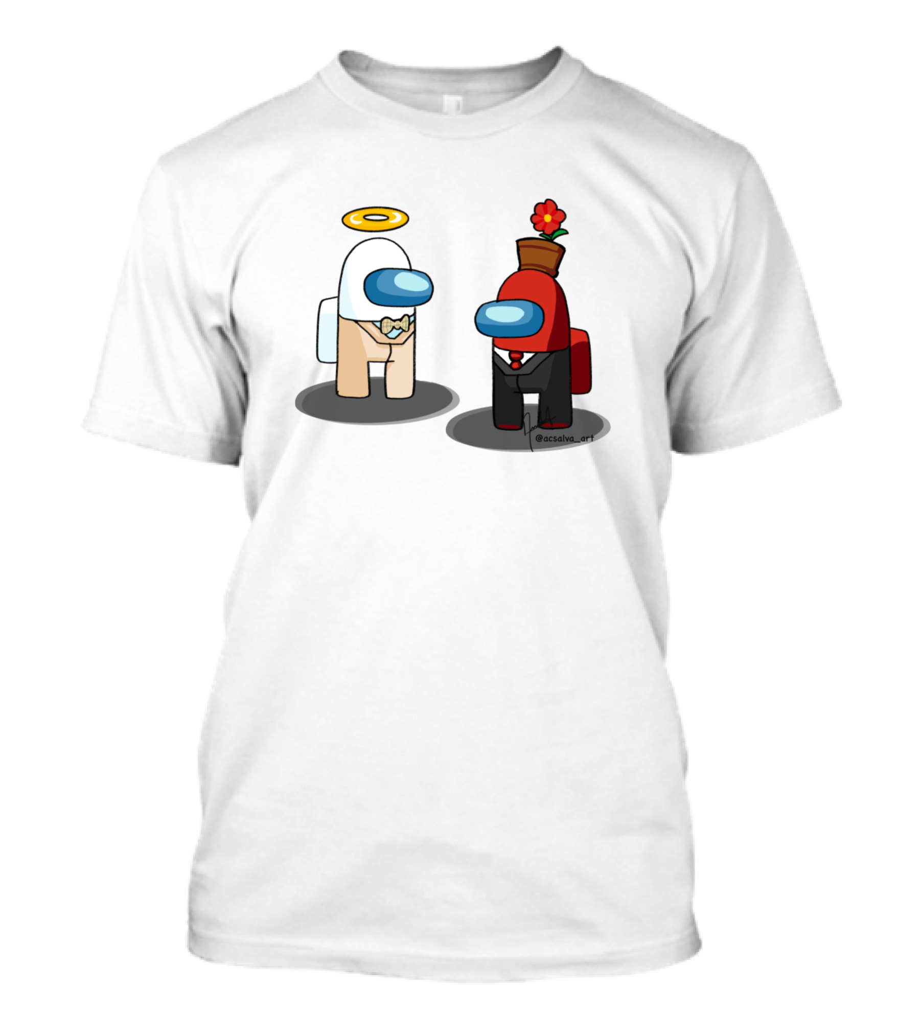 Among Us Ineffable Husbands Angel And Demon Characters In Suit And Bow Tie With Halo And Flowerpot Hat T-Shirt