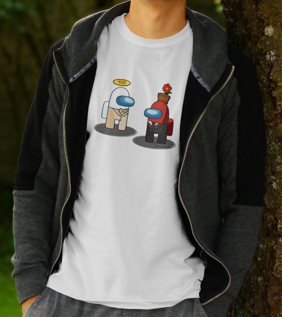 Among Us Ineffable Husbands Angel And Demon Characters In Suit And Bow Tie With Halo And Flowerpot Hat T-Shirt