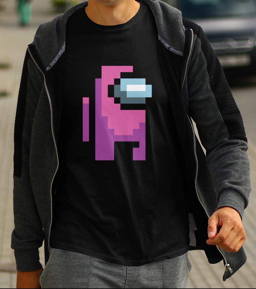Among Us Pink Crewmate Character Pixel T-Shirt