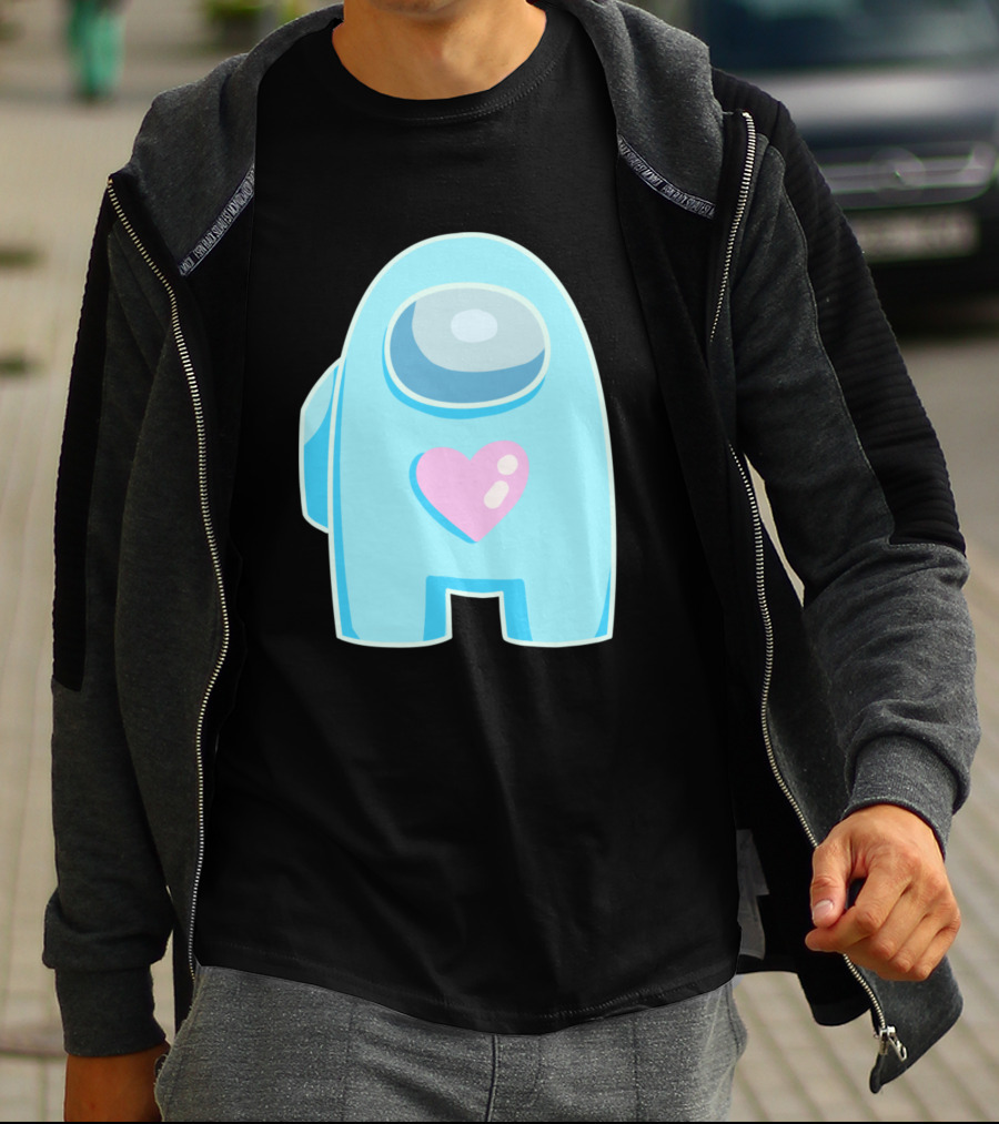Blue Among Us Crewmate Pink Heart T-Shirt
