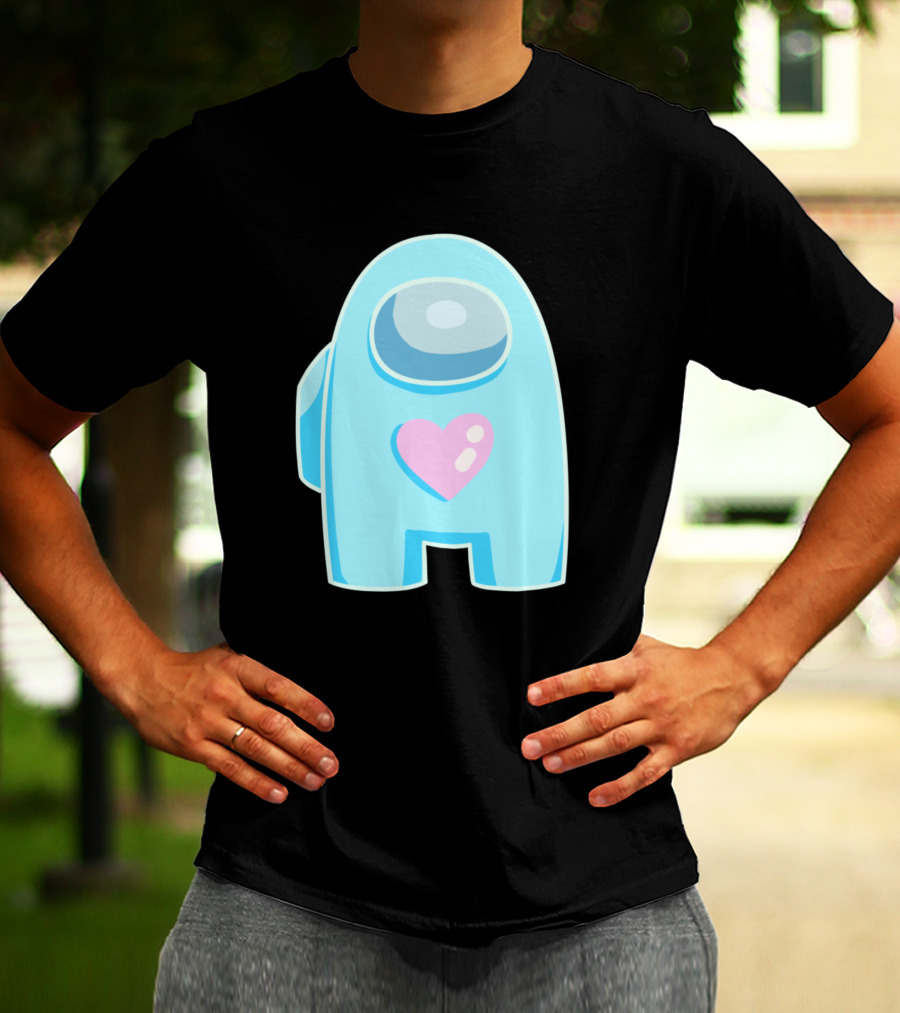 Blue Among Us Crewmate Pink Heart T-Shirt