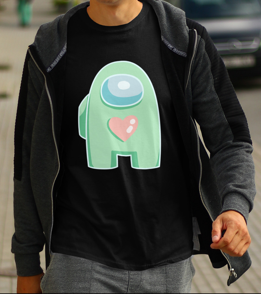 Green Among Us Crewmate With Heart T-Shirt