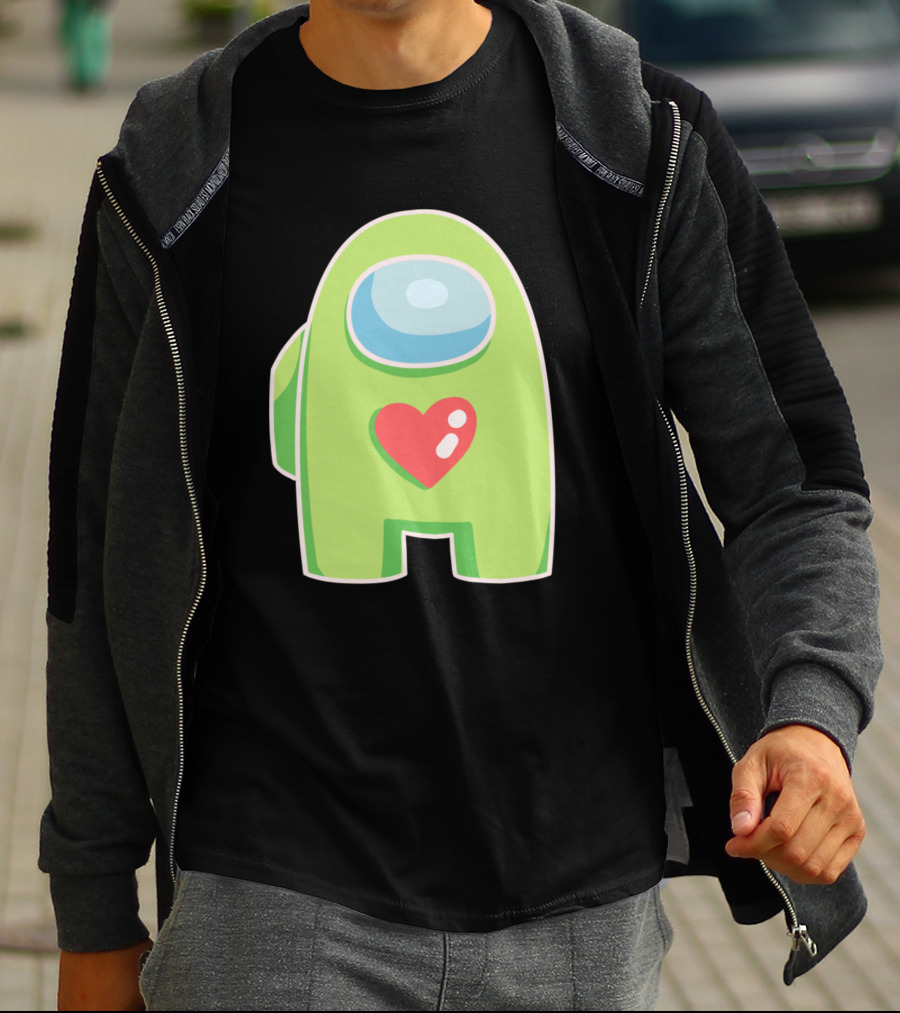 Yellow Green Among Us Crewmate With Heart T-Shirt
