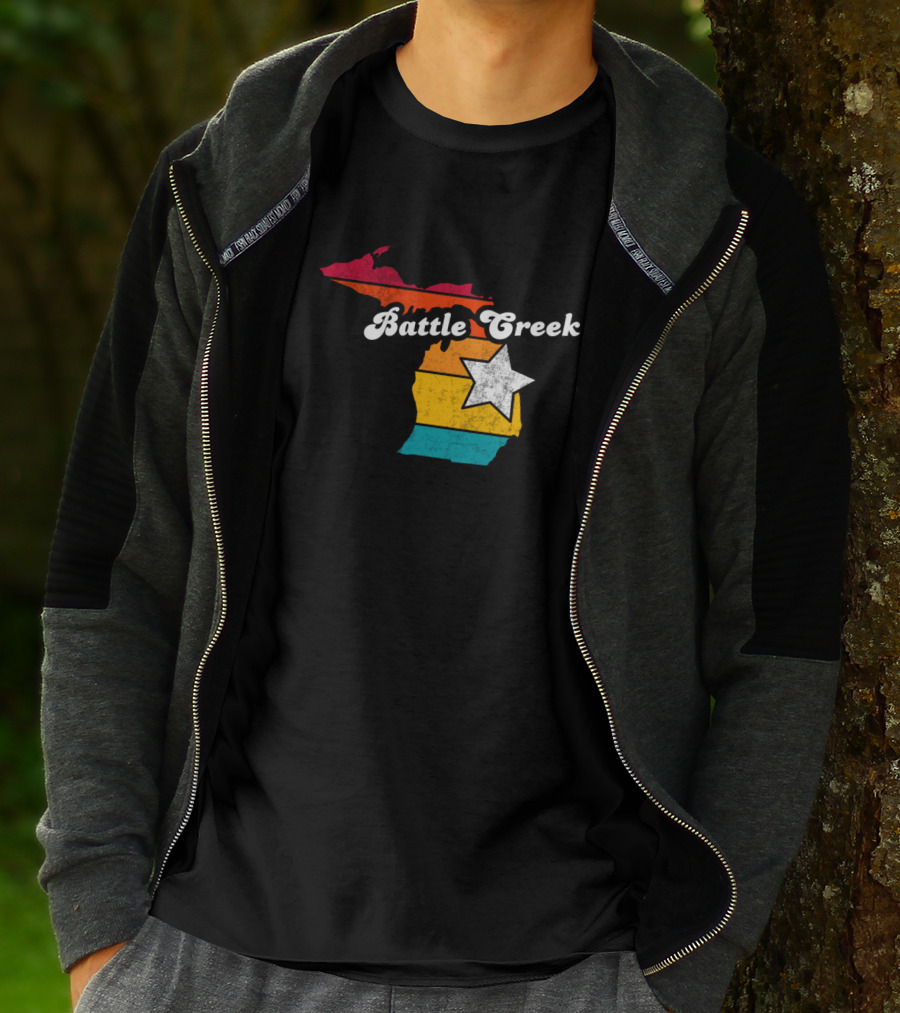 Battle Creek Michigan Retro Map With Star T-Shirt