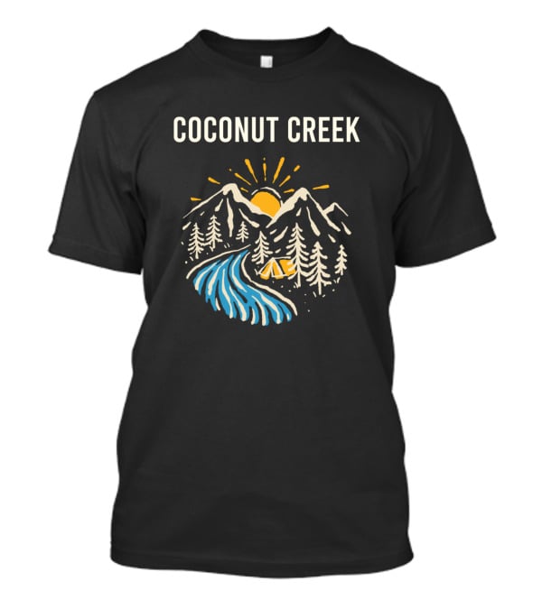 Coconut Creek Mountains Sunrise And River Camping Scene T-Shirt