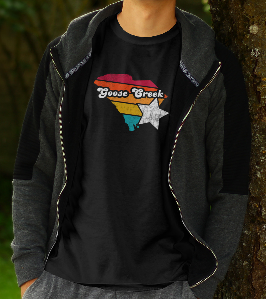 Goose Creek South Carolina State Map Retro Stripes Star T-Shirt