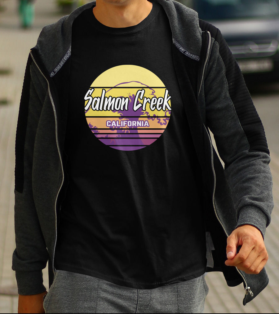 Salmon Creek California Retro Wave Sunset Circle T-Shirt