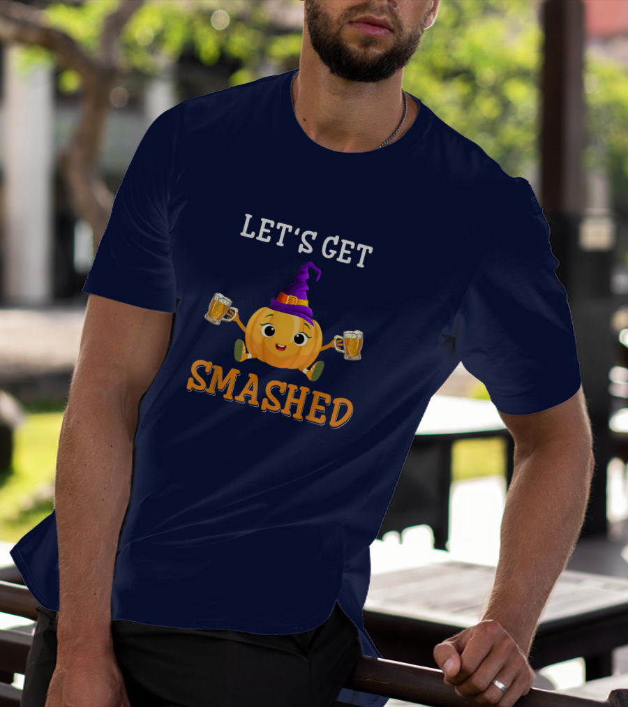 Let's Get Smashed Pumpkin Witch Hat Beer Halloween T-Shirt