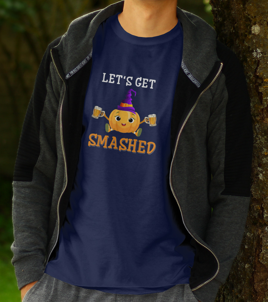 Let's Get Smashed Pumpkin Witch Hat Beer Halloween T-Shirt