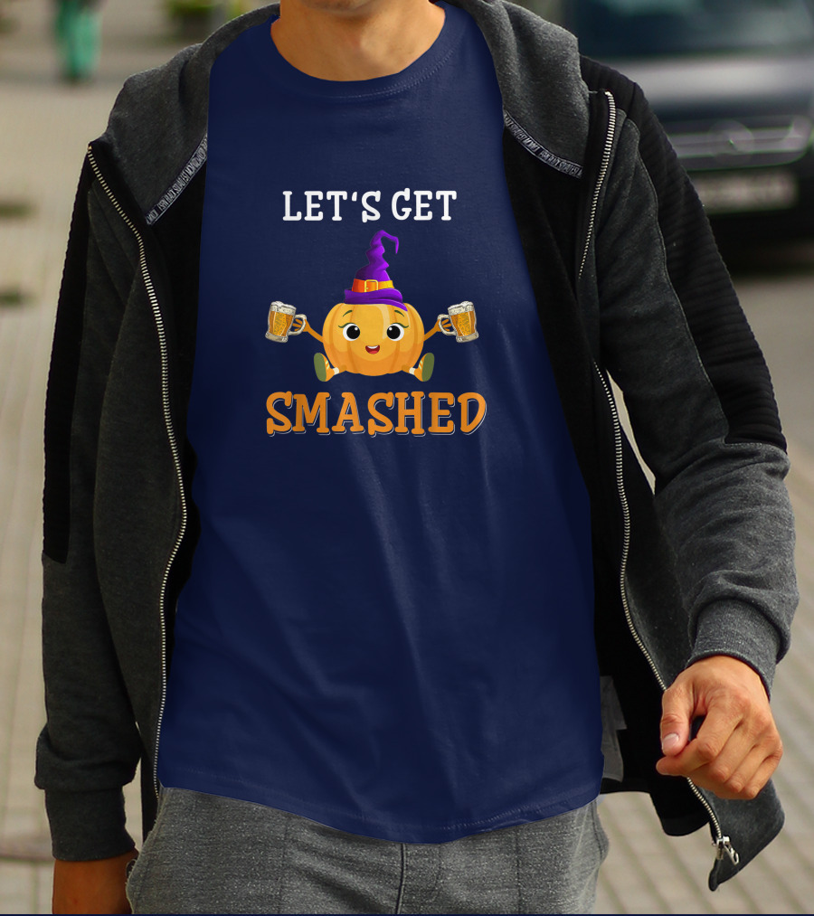Let's Get Smashed Pumpkin Witch Hat Beer Halloween T-Shirt