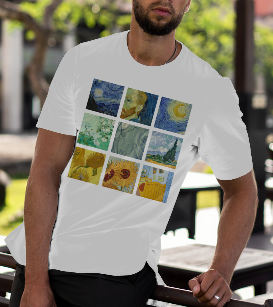 Vincent Van Gogh's Starry Night Sunflowers Bedroom Almond Blossom Cypress Self-Portrait Painting Collection 01 T-Shirt