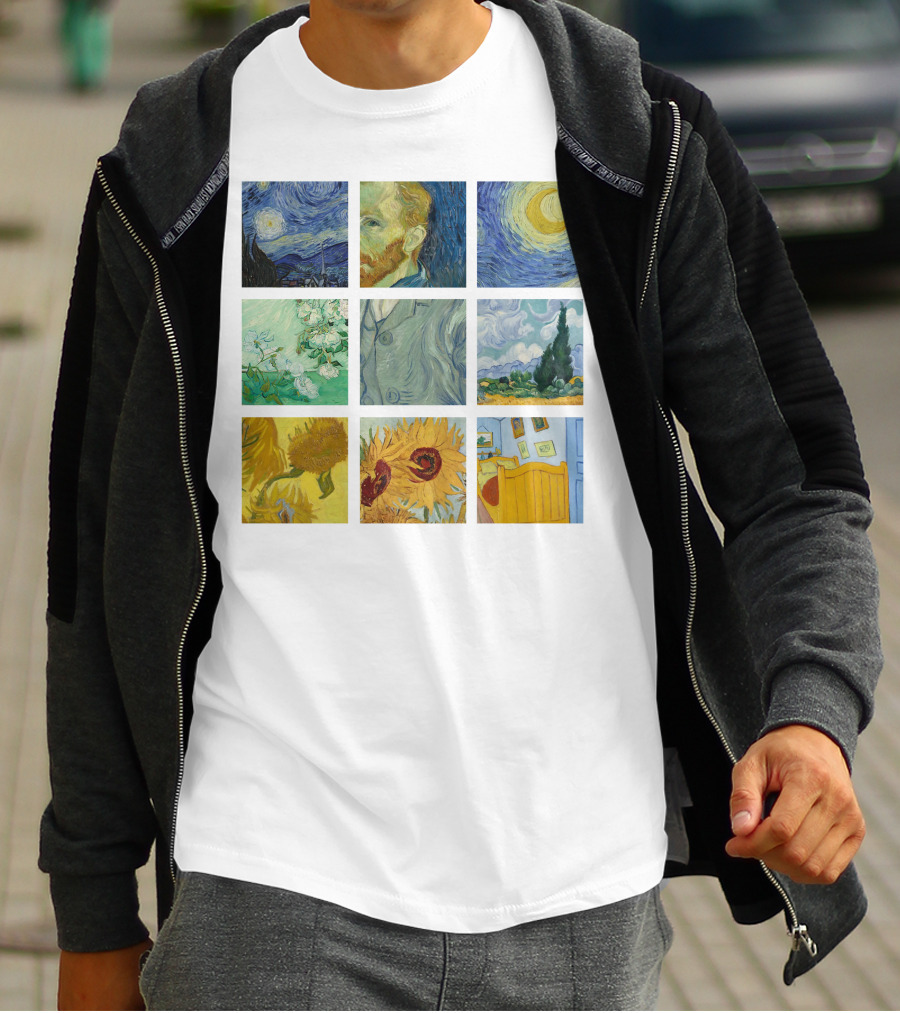Vincent Van Gogh's Starry Night Sunflowers Bedroom Almond Blossom Cypress Self-Portrait Painting Collection 01 T-Shirt