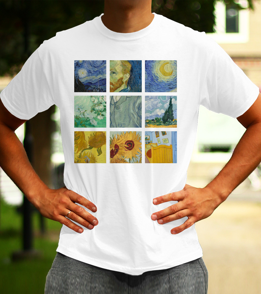 Vincent Van Gogh's Starry Night Sunflowers Bedroom Almond Blossom Cypress Self-Portrait Painting Collection 01 T-Shirt