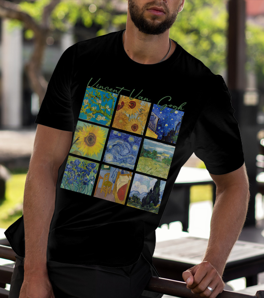 Vincent Van Gogh Almond Blossoms Sunflowers Starry Night Irises Bedroom Cypress T-Shirt